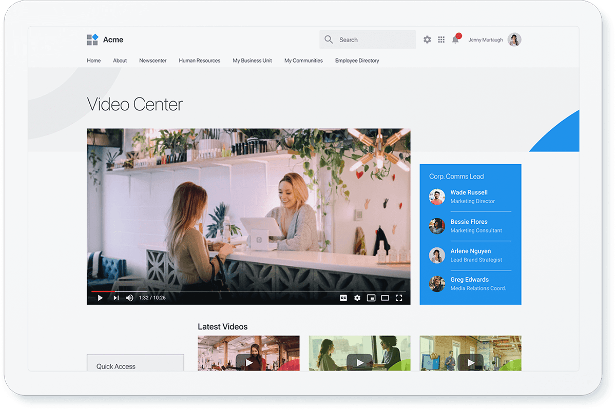 example of a video center in an intranet to communicate with remote workers